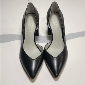 Black faux leather block heel